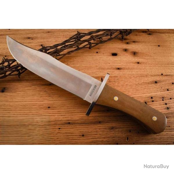 Couteau Tater Skin Bowie Rough Rider Lame Acier Inox Manche Micarta Burlap Marron Etui Nylon RR2342