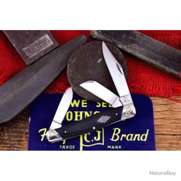 Couteau Stockman Black Micarta Rough Rider Lame Carbone Poli Miroir Manche Micarta Noir RR2214