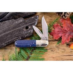 Couteau Denim Barlow Rough Rider Lame Acier Inox Poli Miroir Manche Micarta Denim Slip Joint RR2191