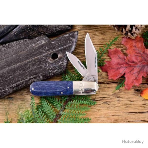 Couteau Denim Barlow Rough Rider Lame Acier Inox Poli Miroir Manche Micarta Denim Slip Joint RR2191