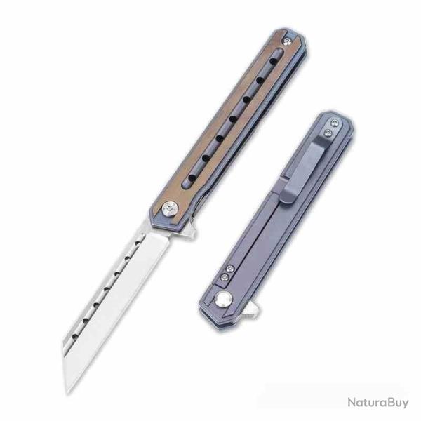 Couteau Framelock BucknBear Thunderbird Lame Acier D2 Manche Titane Bleu BNB1939B