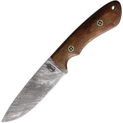 Couteau Fixe BucknBear Texas Hunter Lame Acier Damas Manche Bois Marron &Eacute;tui Cuir BNB15666