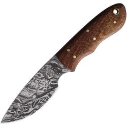 Couteau Fixe BucknBear Mini Camper Lame Acier Damas Manche Bois Marron &Eacute;tui Cuir BNB15252