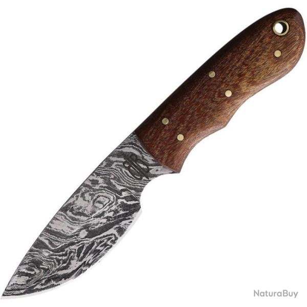 Couteau Fixe BucknBear Mini Camper Lame Acier Damas Manche Bois Marron �tui Cuir BNB15252