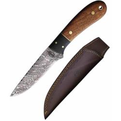 Couteau Fixe BucknBear Spear Hunter Lame Acier Damas Manche Bois et Micarta Noir &Eacute;tui Cuir BNB15247