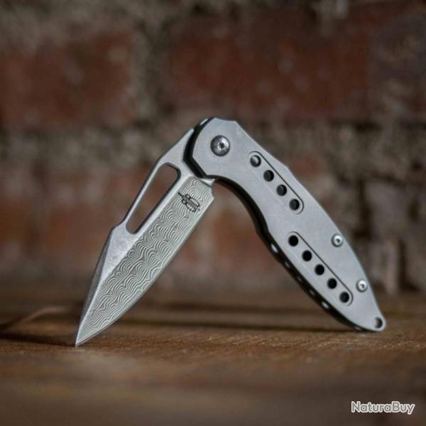 Couteau Framelock BucknBear Titanium Lame Acier Damas Manche Titane Satin� BNB1441TF