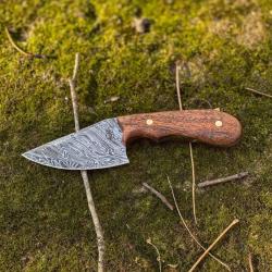 Couteau Fixe BucknBear Wild Skinner Lame Acier Damas Manche Bois Marron &Eacute;tui Cuir BNB134660