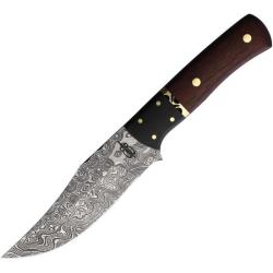 Couteau Fixe BucknBear Hunter Lame Acier Damas Manche Pakkawood Rouge &Eacute;tui Cuir BNB134656P