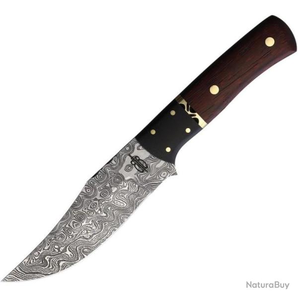 Couteau Fixe BucknBear Hunter Lame Acier Damas Manche Pakkawood Rouge �tui Cuir BNB134656P