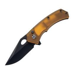Couteau Molsect Croc Lame Acier 14C28N Manche PEI Ambre Button Lock MLS1216P