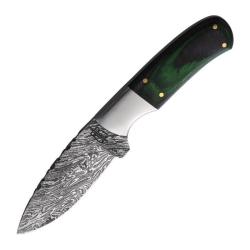Couteau BucknBear Small Green Hunter Lame Acier Damas Manche Pakkawood Vert &Eacute;tui Cuir BNB134635G