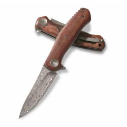 Couteau Linerlock BucknBear Falcon Lame Acier Damas Manche Bois Mkuruti BNB1086M