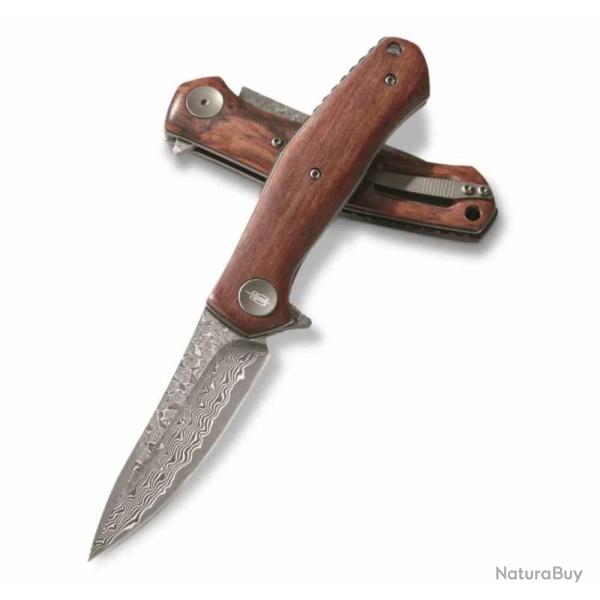 Couteau Linerlock BucknBear Falcon Lame Acier Damas Manche Bois Mkuruti BNB1086M