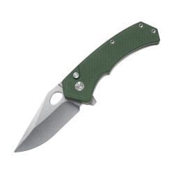 Couteau Verrou &agrave; Bouton Molsect Croc Lame Acier 14C28N Manche G10 Vert OD MLS1216OD