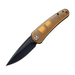 Couteau Linerlock Molsect Orbit Lame Acier 14C28N Manche PEI Ambre MLS1066P