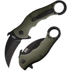 Couteau BucknBear Tactical Karambit Lame Acier D2 Manche G10 Vert Linerlock BNB1221KFG