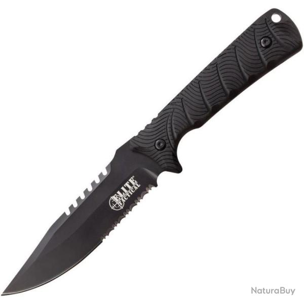 Couteau Fixe Elite Tactical Bowie Lame Acier Inoxydable Manche Caoutchouc �tui Nylon ETFIX005BKS