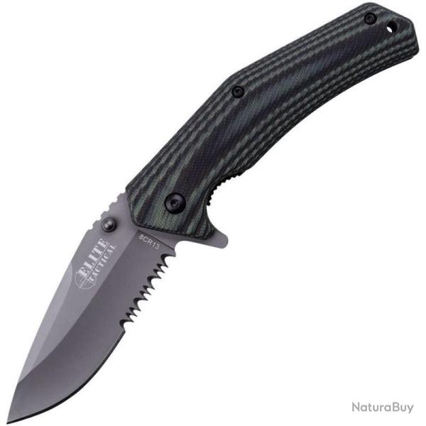 Couteau Pliant Assist� Elite Tactical Lame Acier 8Cr13MoV Manche Micarta Linerlock ETA1022SO