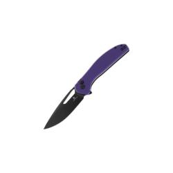Couteau Pliant Bestechman Whalefin Lame Acier D2 Manche G10 Violet Button Lock BTKMK18F