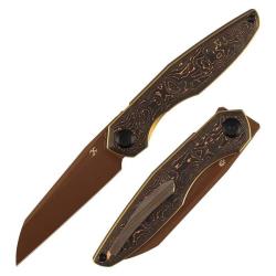 Couteau Pliant Kansept Halide Lame Acier CPM S35VN Manche Fibre de Carbone Cuivre Linerlock K1136A5