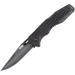 Couteau Pliant SOG Salute Lockback Black Lame Acier 8Cr13MoV Manche G10 noir textur&eacute; SOGFF11CP