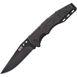 Couteau Pliant SOG Salute Mini Black Oxide Lame Acier 8Cr13MoV Manche G10 noir textur&eacute; SOGFF1101CP