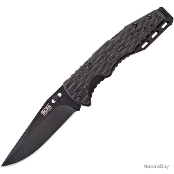 Couteau Pliant SOG Salute Mini Black Oxide Lame Acier 8Cr13MoV Manche G10 noir textur� SOGFF1101CP