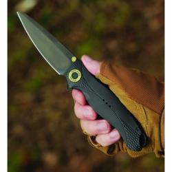 Couteau Karbon Buck Horn Noir Manche Aluminium Lame Acier 14C28N Bead Blast Linerlock KARB120