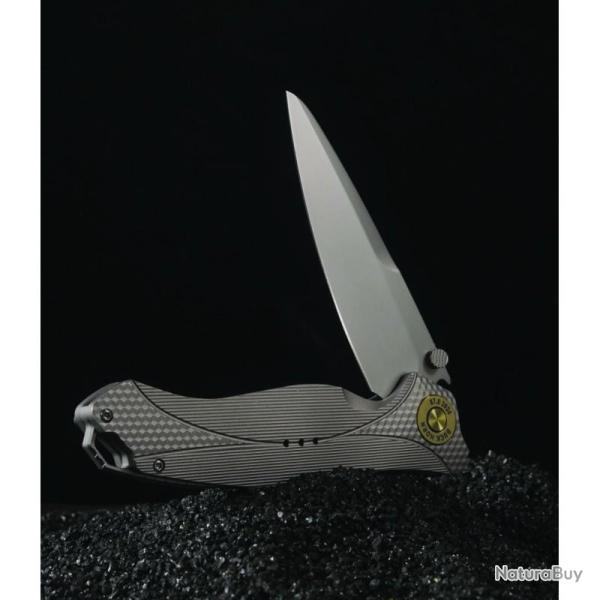 Couteau Karbon Buck Horn Gris Manche Aluminium Lame Acier 14C28N Bead Blast Linerlock KARB119