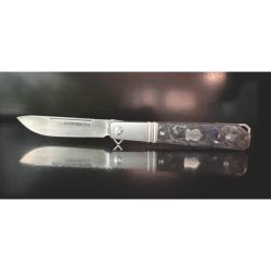Couteau Karbon Flatline Noir/Bleu Manche Titane Insert Carbone Lame Acier 154CM Satin KARB116