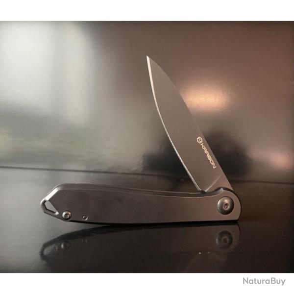 Couteau Karbon Tidbit Noir Lame Acier N690 Manche Inox Framelock KARB107