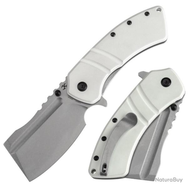 Couteau Pliant Kansept XL Korvid Lame Cleaver Acier 154CM Manche G10 Blanc Liner Lock KT1030A9