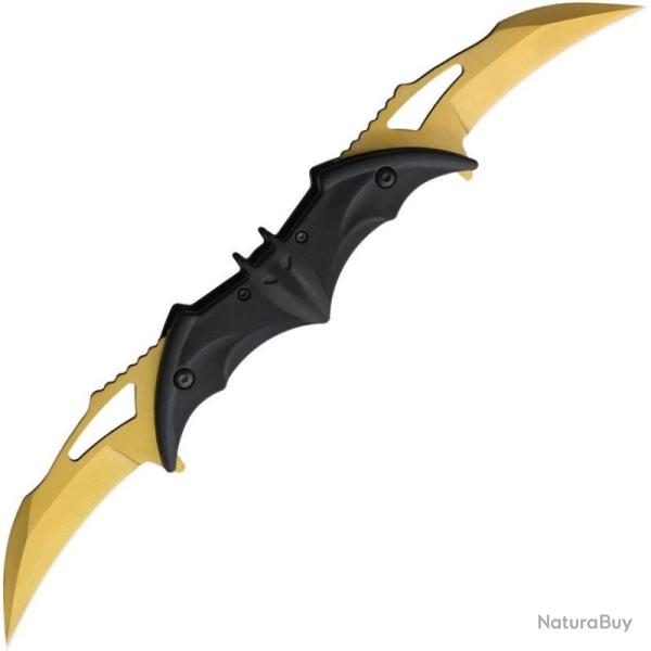 Couteau Falcon Bat Linerlock A/O Lame Acier Inox Dor�e TiNi Manche ABS Noir FLNFD1097GD
