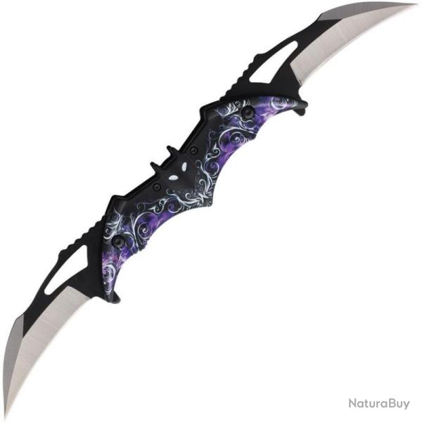 Couteau Falcon Bat Linerlock A/O Lame Acier Inox Bicolore Violet Manche ABS Noir FLNFD10973