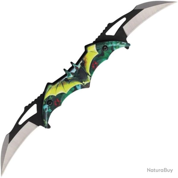 Couteau Falcon Bat Linerlock A/O Lame Acier Inox Bicolore Vert Manche ABS Noir FLNFD10972