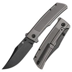 Couteau Pliant Kansept Bison Lame Bowie Acier CPM S35VN Manche Titane Gris Frame Lock K1108A3
