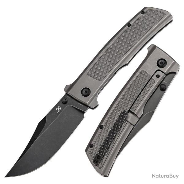 Couteau Pliant Kansept Bison Lame Bowie Acier CPM S35VN Manche Titane Gris Frame Lock K1108A3