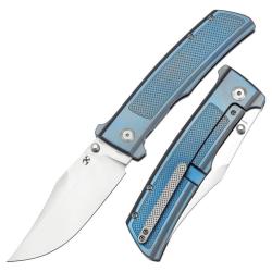 Couteau Pliant Kansept Bison Lame Bowie Acier CPM S35VN Manche Titane Bleu Frame Lock K1108A2