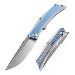 Couteau Pliant Kansept Naska Lame Acier CPM-S35VN Manche Titane Bleu Frame Lock K1035A3