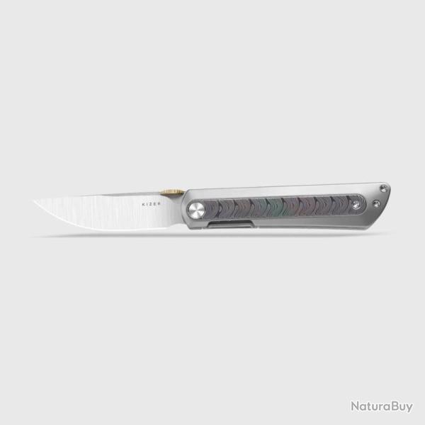 Couteau Pliant Kizer Quoll Lame Acier S45VN Manche Titane Damas Arc-en-Ciel Frame Lock KI3733A1