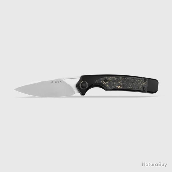 Couteau Kizer Ara Lame Acier S45VN Manche Titane Fibre de Carbone Gold Flake Liner Lock KI3729A1