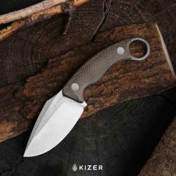 Couteau Fixe Kizer Cabox II Lame Acier AEB-L Manche Micarta Marron &Eacute;tui Kydex KI1128A2