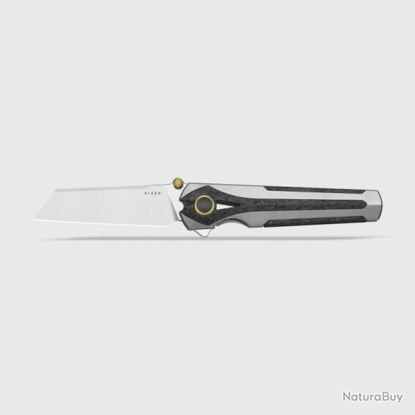 Couteau Kizer Staff Lame Acier S45VN Manche Titane Gris & Fibre de Carbone Frame Lock KI3795A2