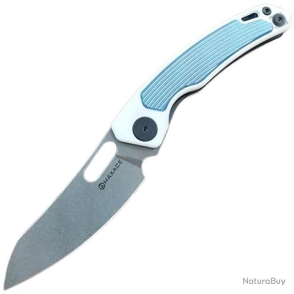 Couteau Maxace Black Mirror S Blanc/Bleu Lame Acier 14C28N Manche G10 Linerlock MAXMM522A
