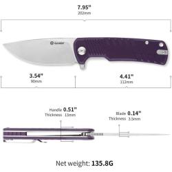 Couteau Ganzo G769 Violet Lame Acier D2 Manche G10 Linerlock Clip GAG769PL
