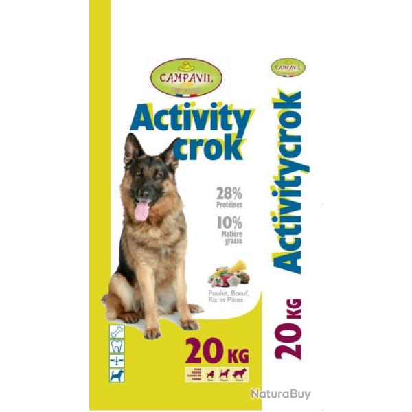 Aliment chien chasse Activity Crok 28/10 sac 20 Kg livraison Bas-Rhin