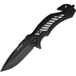 Couteau Ganzo G628 Rescue Noir et Vert Lame Acier 440 Manche Polypropylene Linerlock Clip GAG628GY