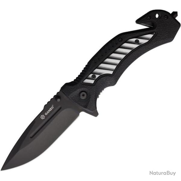 Couteau Ganzo G628 Rescue Noir et Vert Lame Acier 440 Manche Polypropylene Linerlock Clip GAG628GY
