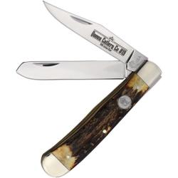 Couteau Pliant Queen Cutlery Trapper Lame Acier Carbone 1095 Manche Corne de Cerf USA QGSH54
