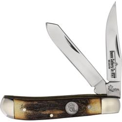 Couteau Pliant Queen Cutlery Mini Trapper Lame Acier Carbone 1095 Manche Bois de Cerf USA QGSH07